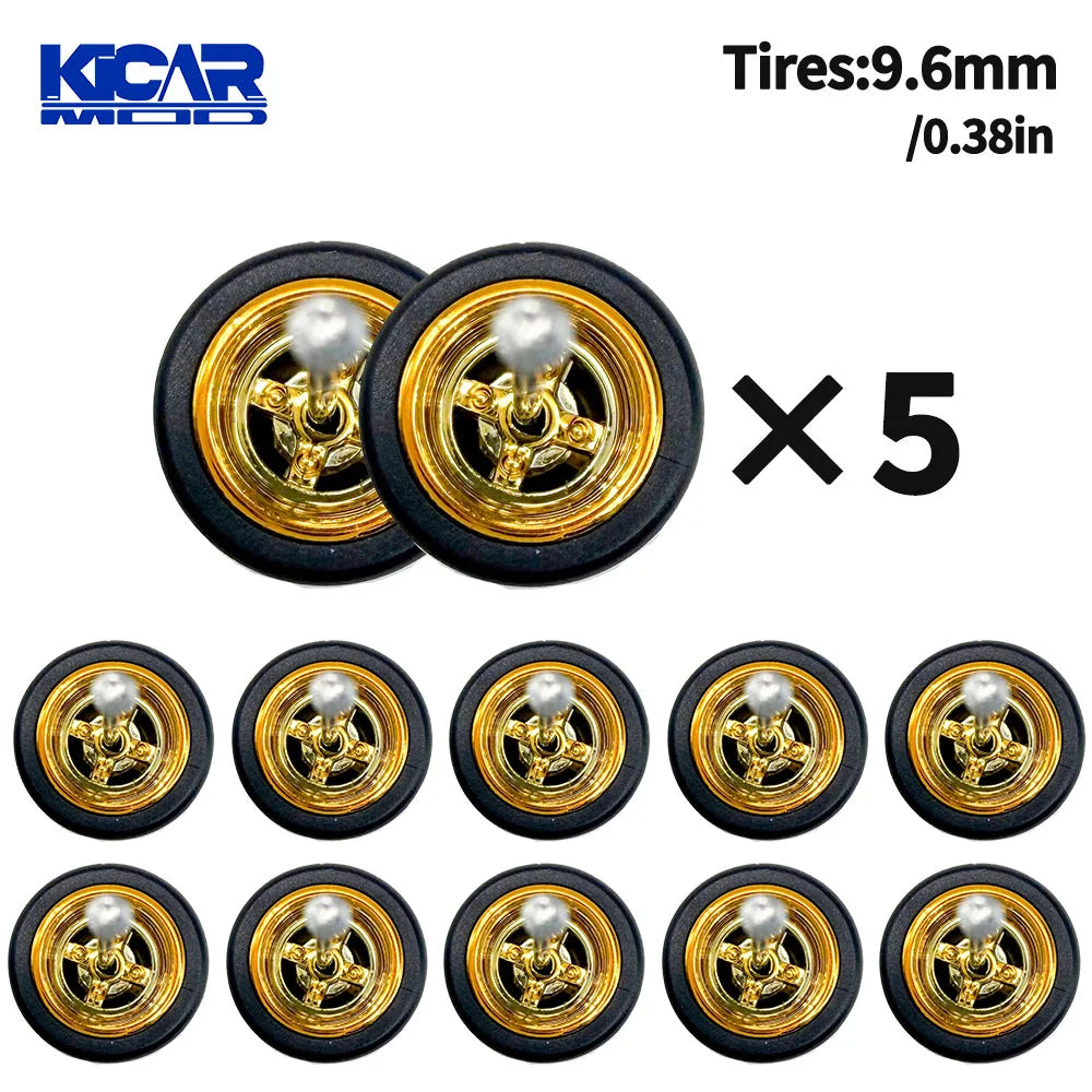 1/64 Model Q Car Wheels with Detachable Slicks Rubber Tires for Toy Model Diecast Cars Refiting Parts for MINIGT  (5 Cars)