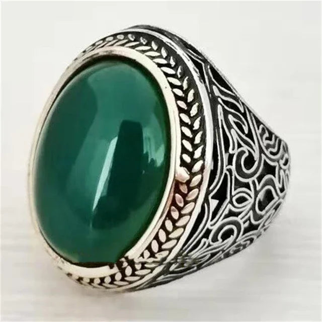 Inlaid Emerald Men's Luxury Ring Personality Retro Domineering Gem Sapphire Ring To Attend The Banquet Party Business Jewelry