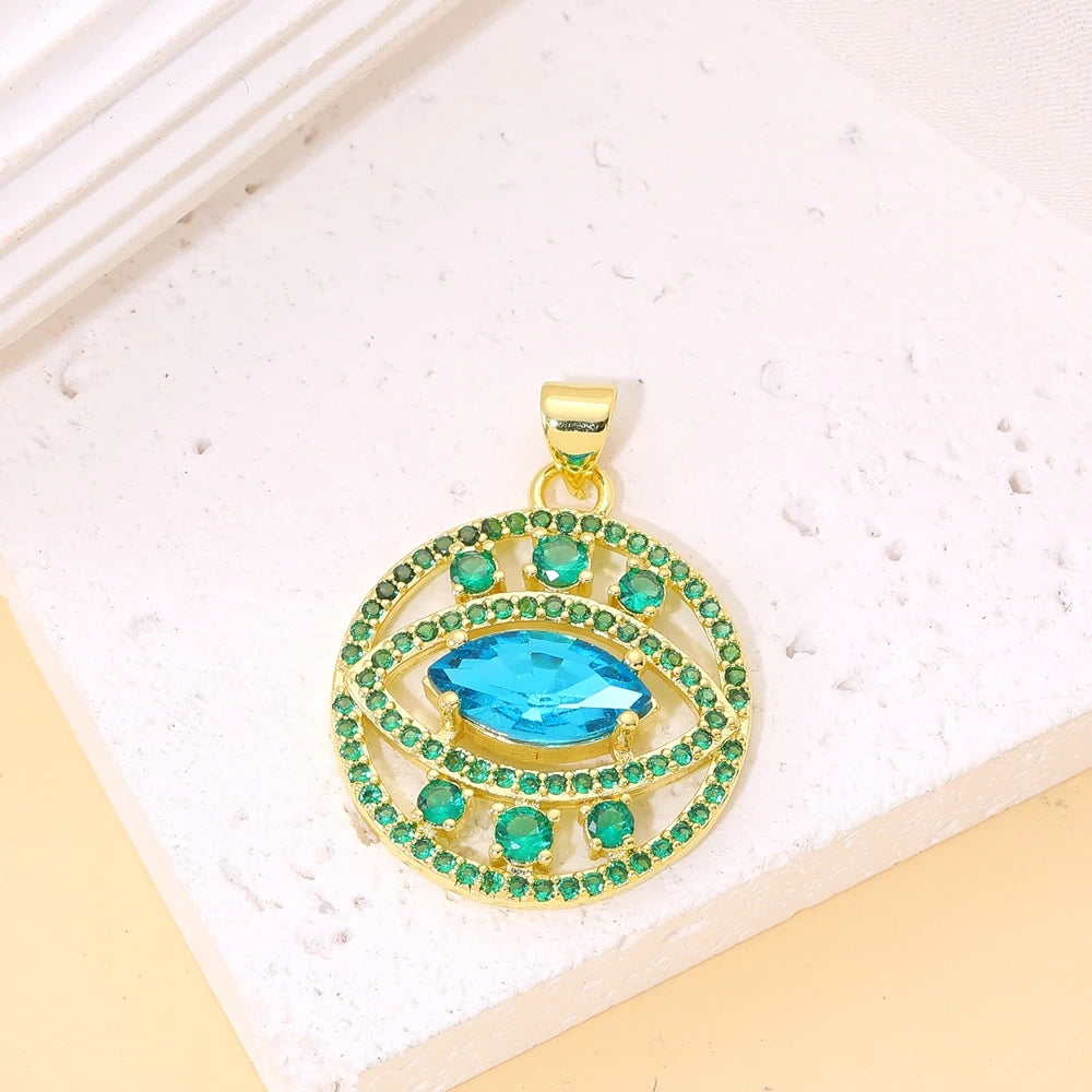 Juya Handmade 18K Real Gold Plated Opal Shell Round Turkish Greek Evil Eye Charms For DIY Luxury Talisman Pendant Jewelry Making