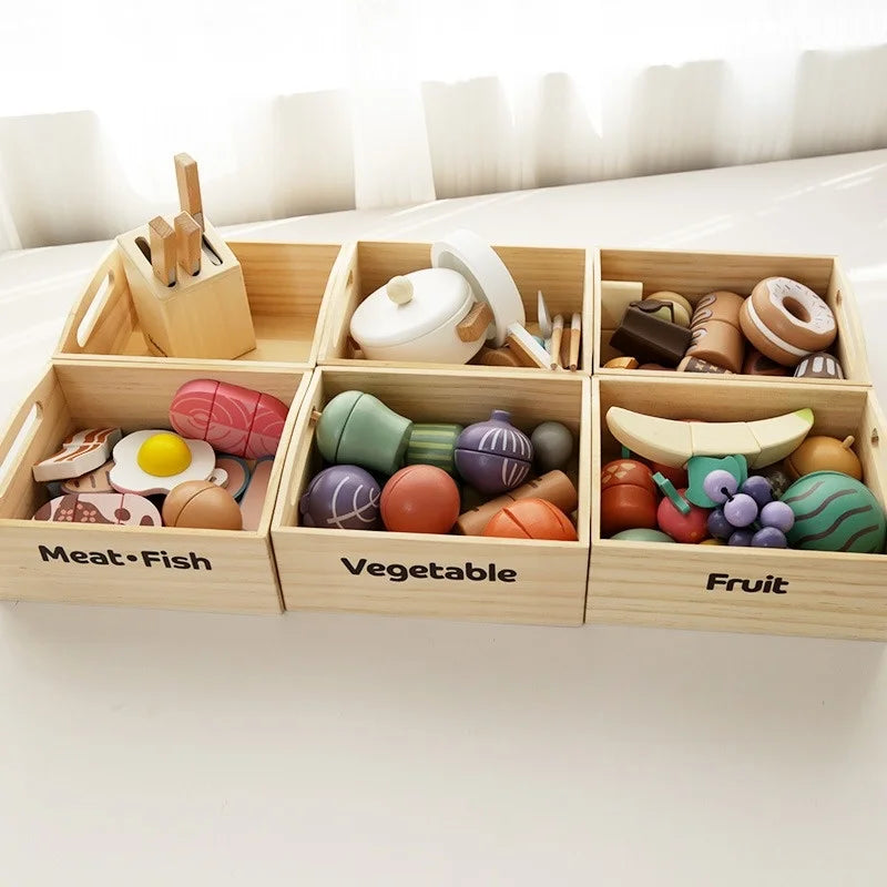 Children's Wooden Fruits and Vegetables, Joyful Play at Home Toys, Wooden Simulation Kitchen Toys, Girls Cooking Food