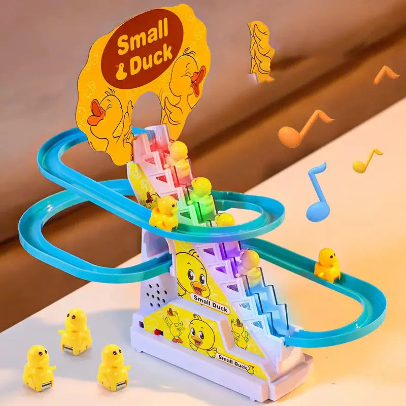 Climbing Stairs Track Toys Electric Duck DIY Rail Racing Track Roller Coaster Toys Set Light Music Educational Toy For Kids Gift