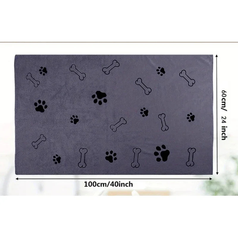 Quick-Dry Pet Towels for Medium Dogs - Soft, Absorbent Polyester with Fun Paw Print Design, Ideal for Bathing and Grooming