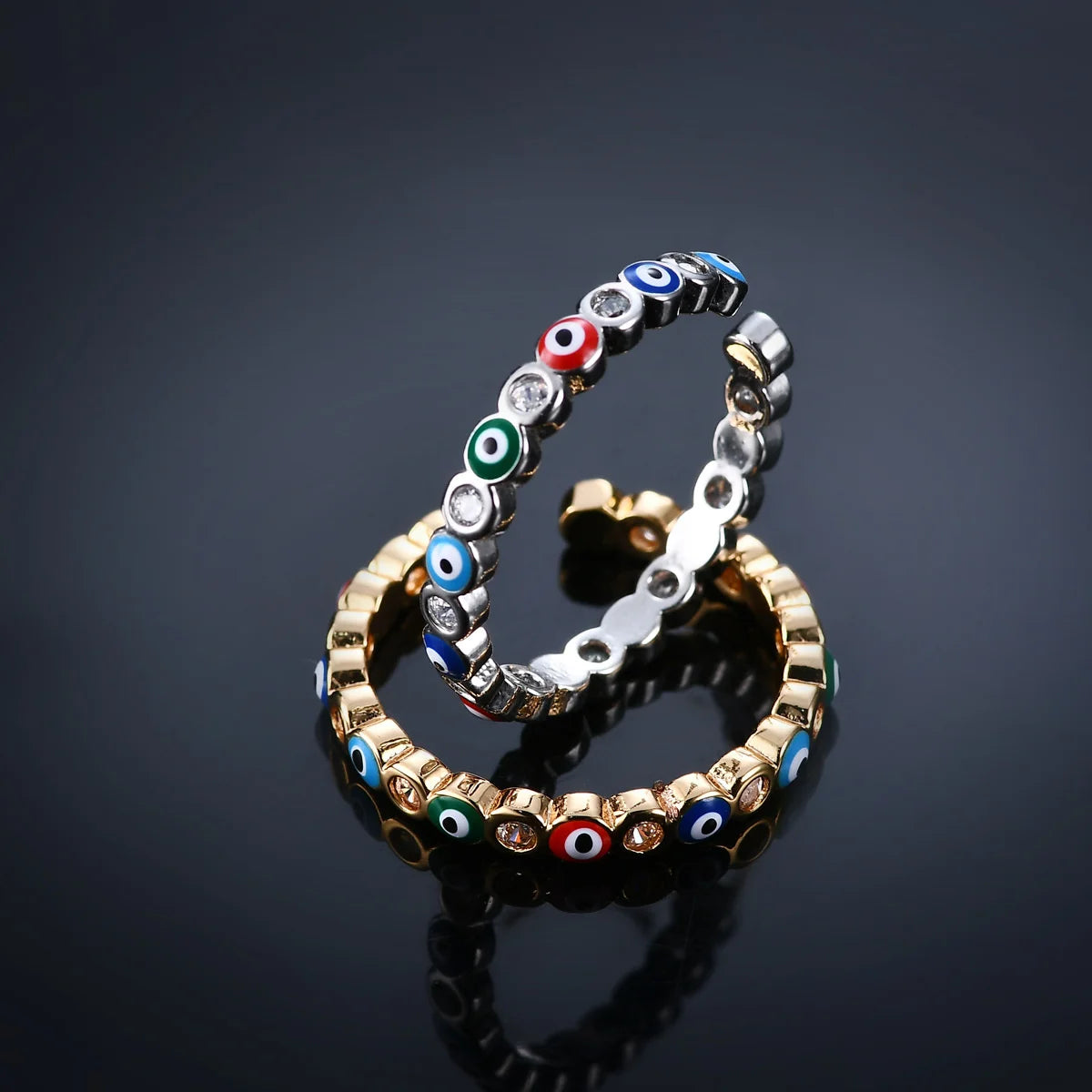 Lucky Blue Turkish Evil Eye Open Rings For Women Gold Color Colorful Enamel Heart Zircon Eye Finger Ring Vintage Gothic Jewelry