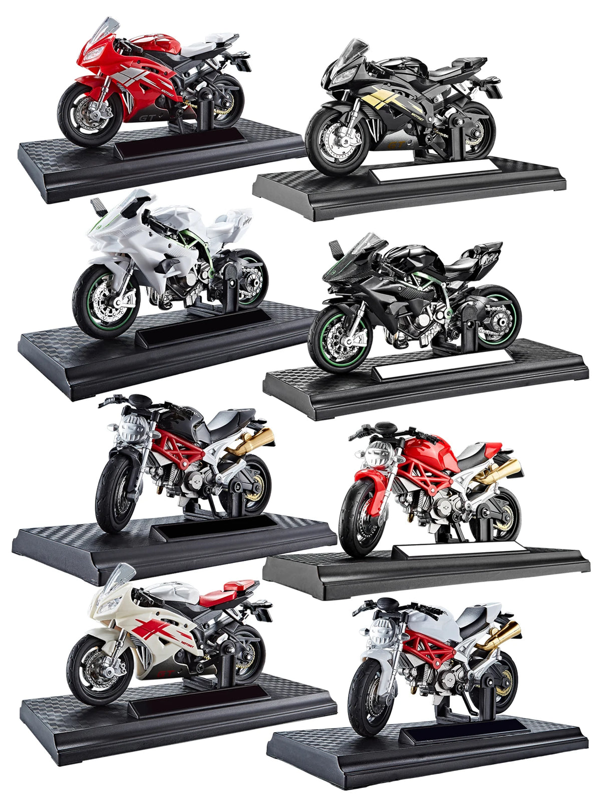 Motorcycle DieCast Model 1:18 Toy Car,  Collectible Model With Ornament Base Rotating Rubber Tires Kids Gifts