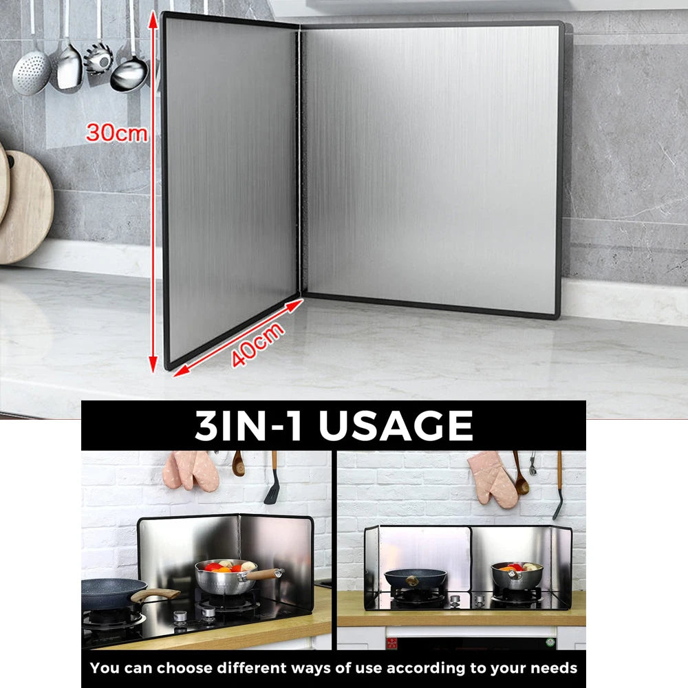 Stainless Steel Oil Shield Foldable Oil Splash Protection Film 2/4 Piece Non-stick Double-sided Stovetop Splash Screen Protector
