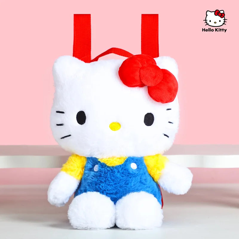 Genuine Anime Sanrio Hello Kitty Stuffed Toy Female Kawaii KT Cat Shoulders Backpack Women Kid Schoolbag Doll Girl Birthday Gift