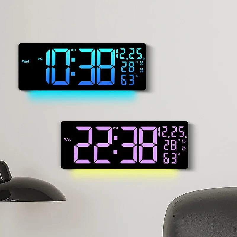 17" Large Digital Alarm Clock with 11Colors & Dynamic RGB Display RGB LED Wall Clock with Colour Changing/Dual Alarm/Room Decor
