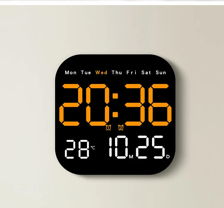 Digital Wall Clocks Temperature Date Week Dispaly Electronic Table Clock 12/24H Wall-mounted LED Alarm Clock Remote Control
