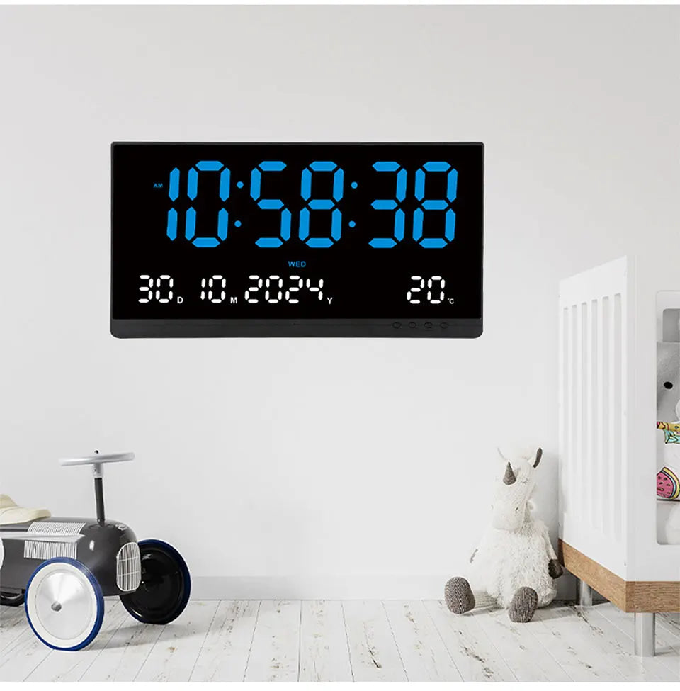 21'' Large Digital Wall Clock Date Calendar 12/24H Time/Date/Week/Temperature Display USB Powered Electronic LED Alarm Clock