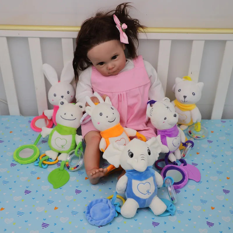 Cartoon Animal Plush Baby Hanging Rattle Toy with Teether Crinkle Paper Infant Soothing Doll Sensory Stroller & Crib Toy