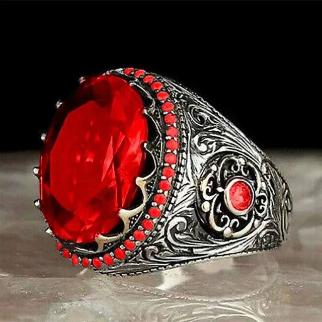 Inlaid Emerald Men's Luxury Ring Personality Retro Domineering Gem Sapphire Ring To Attend The Banquet Party Business Jewelry