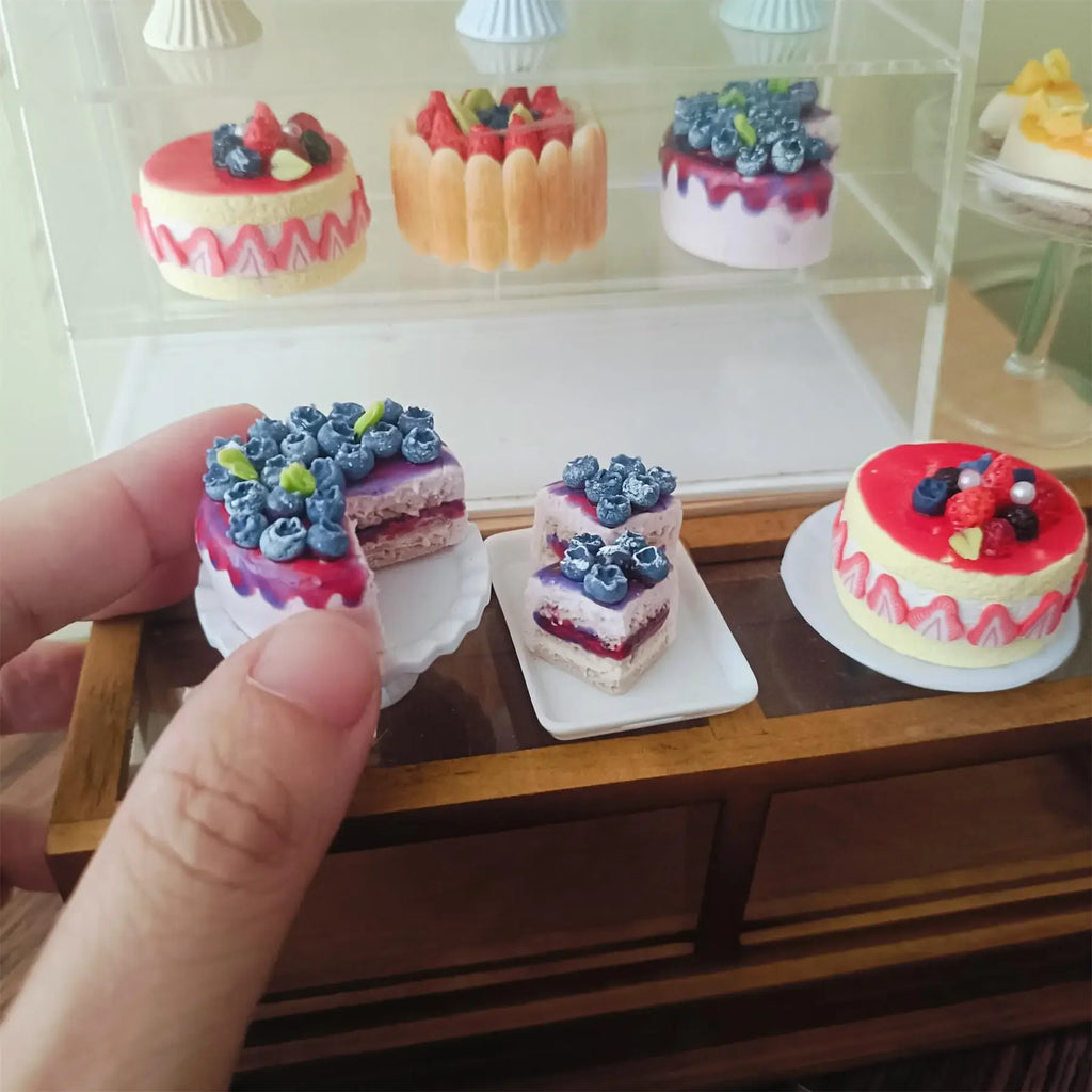 Mini 1/6 Scale Fruit Cake Dollhouse Accessory Eco-Friendly Clay Halloween Christmas Birthday Gift for Collectors
