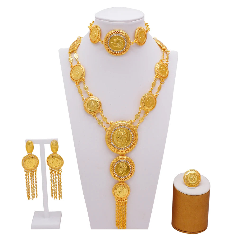 Ethiopian Fashion Women's Jewelry Set African Wedding Jewelry Set Necklace, Bracelet, Earrings, and Ring Set