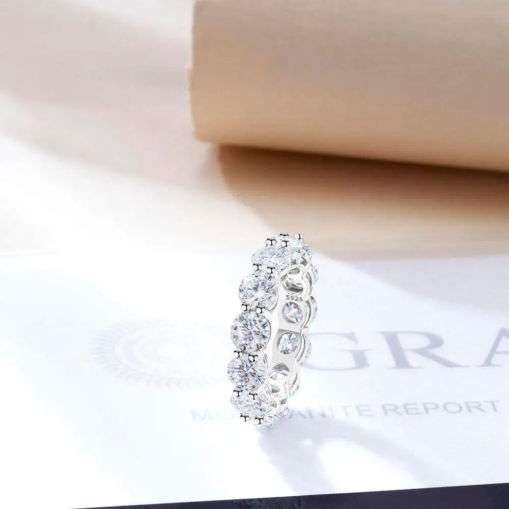 TY 2-5mm Full Moissanite For Women Sparkling Wedding Eternity Bands 100% S925 Sterling Silver Jewelry Classic Ring D VVS1