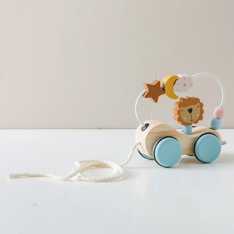 Wooden Montessori Toys Animal Block Dragging Stars Moon Surround Train  Hand Coordination Stacking Toy Handmade Decoration Gifts