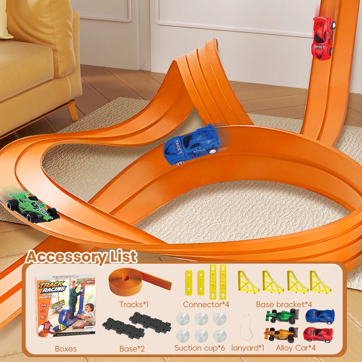 DIY track assembled aluminum alloy pull-back racing car gravity slide boys and girls educational toys holiday Christmas gifts