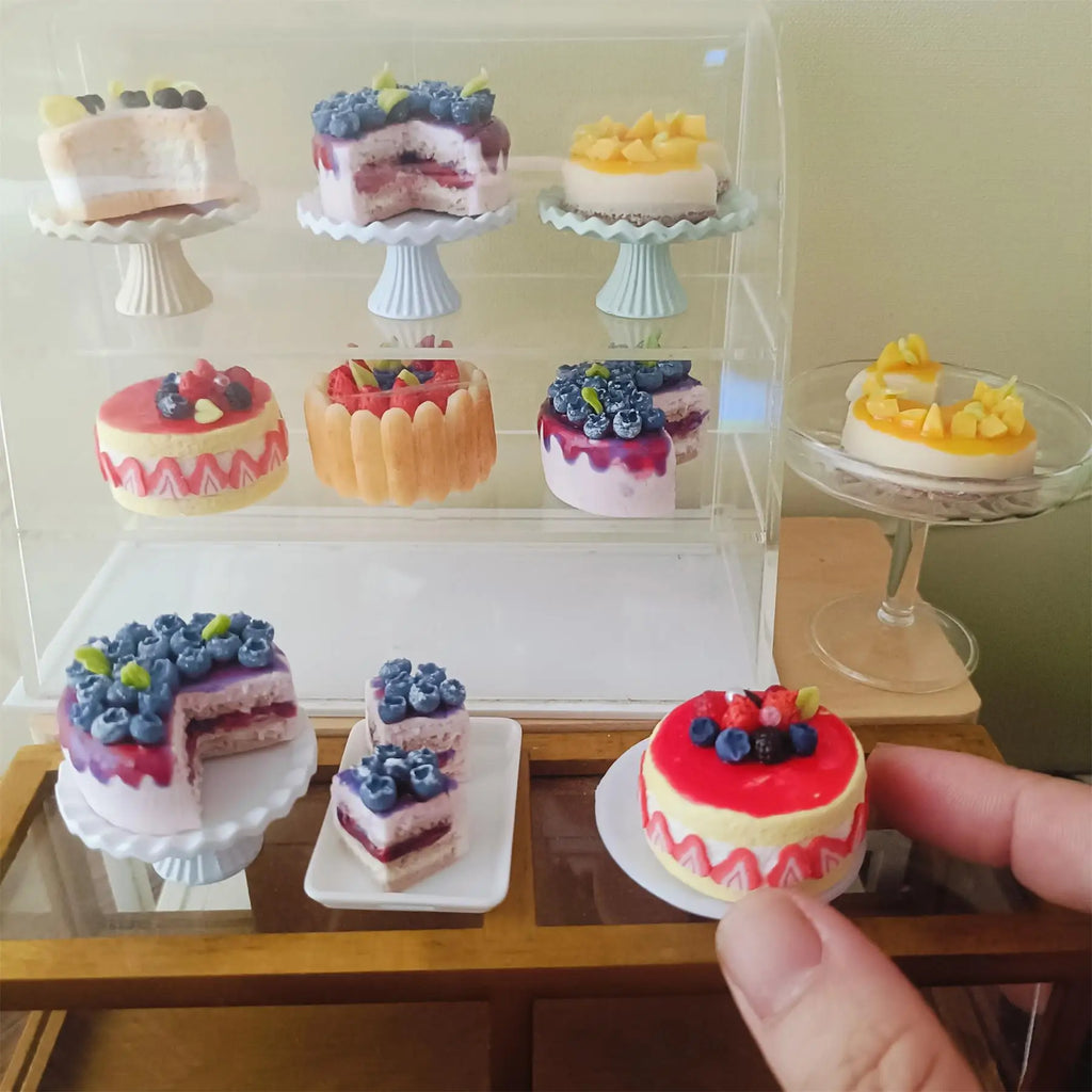 Mini 1/6 Scale Fruit Cake Dollhouse Accessory Eco-Friendly Clay Halloween Christmas Birthday Gift for Collectors