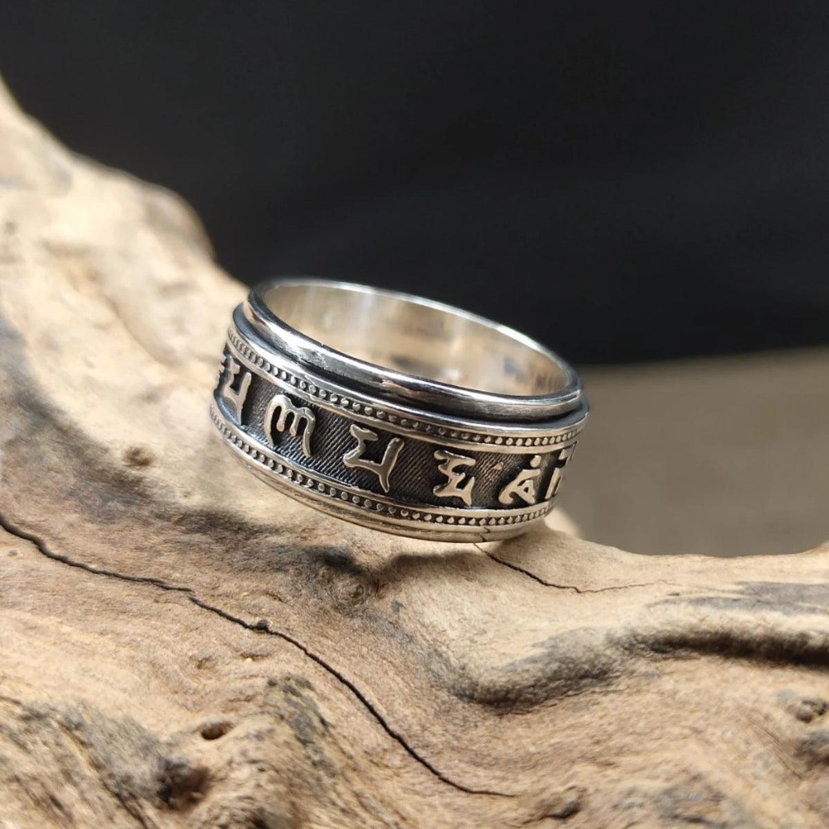S925 Sterling Silver Ring Men Women Retro Buddhist Six-Character Great Mantra Ring Male Female Amulet Jewelry Exquisite Gift