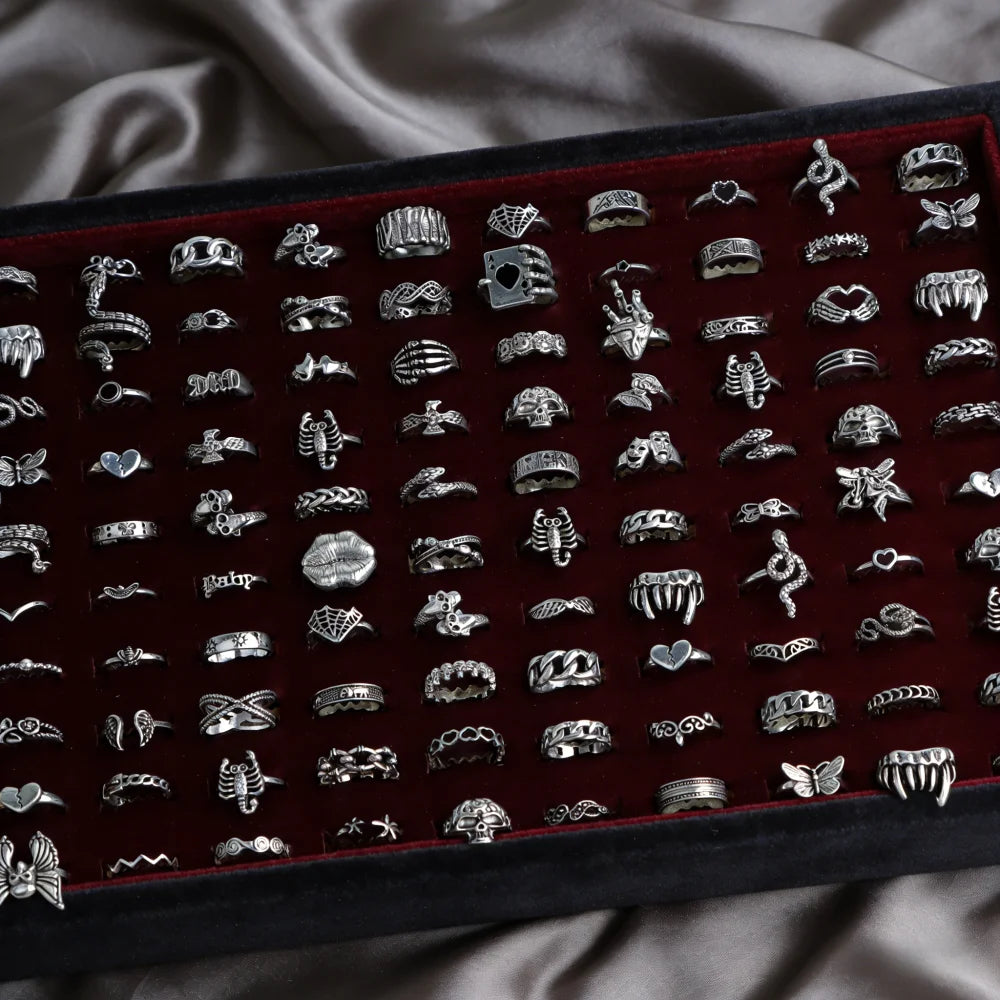 10/20/30/50Pcs/Lot Fashion Vintage Punk Gothic Rings For Women Men Owl Skeleton Animal Hop Party Gifts Fingers Jewelry Mix Style