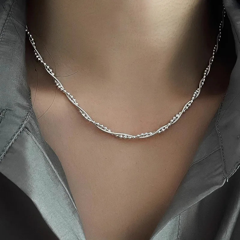 925 Sterling Silver Necklace Black Beads Square Irregular Punk Geometric for Women Girl Jewelry Gift Dropshipping Wholesale