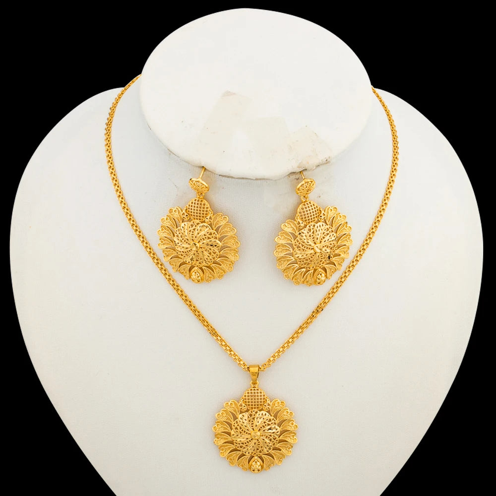 Italian Gold Color Jewelry Set for Women Pendant and Earrings Party Gifts  Plated Necklace Bohemia Jewellery Engagement