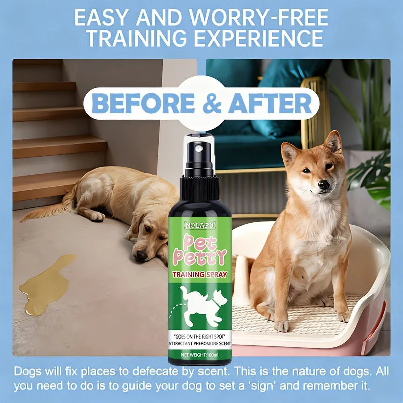 Instant Positioning Guide——Professional Pet Toilet Training Spray, Using Mild Pheromone Scent Signals to Help Puppies and Kittens Quickly Identify the Correct Indoor Location, Creating a Clean, Fast, and Mess-Free Daily H