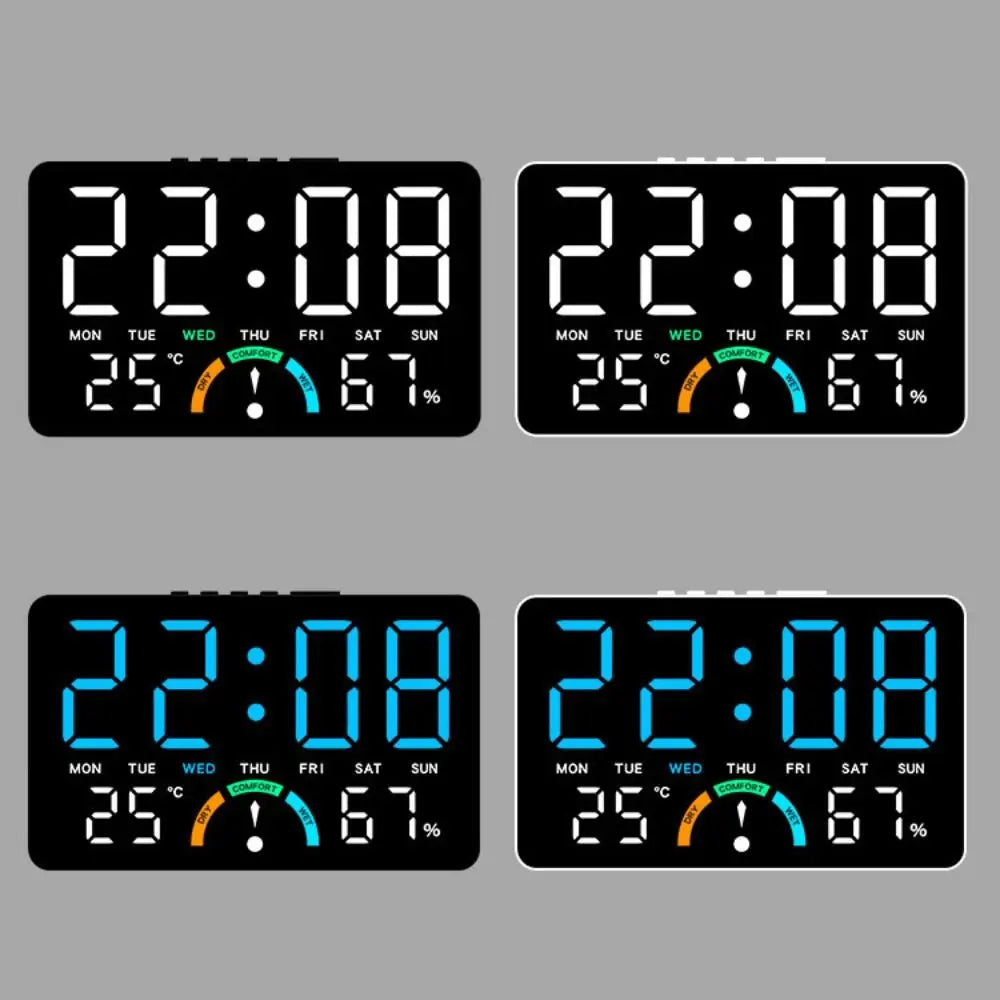 Wall-mounted Electronic Wall Clock Multi-functional Temperature Digital LED Clocks 12/24H Voice Control Display Table Clock