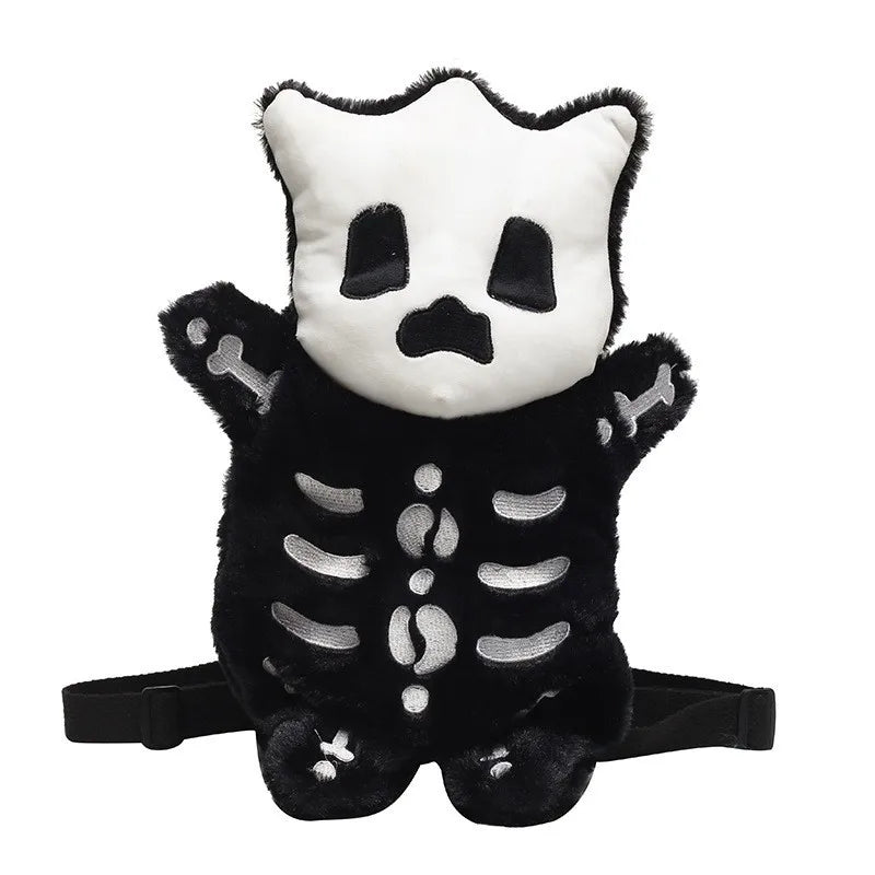 Skull Plush Backpack Gothic Water Bottle Bag Goth Doll Backpack Female Winter Furry Bag Skull Shape Bag Skeleton Birthday Gift