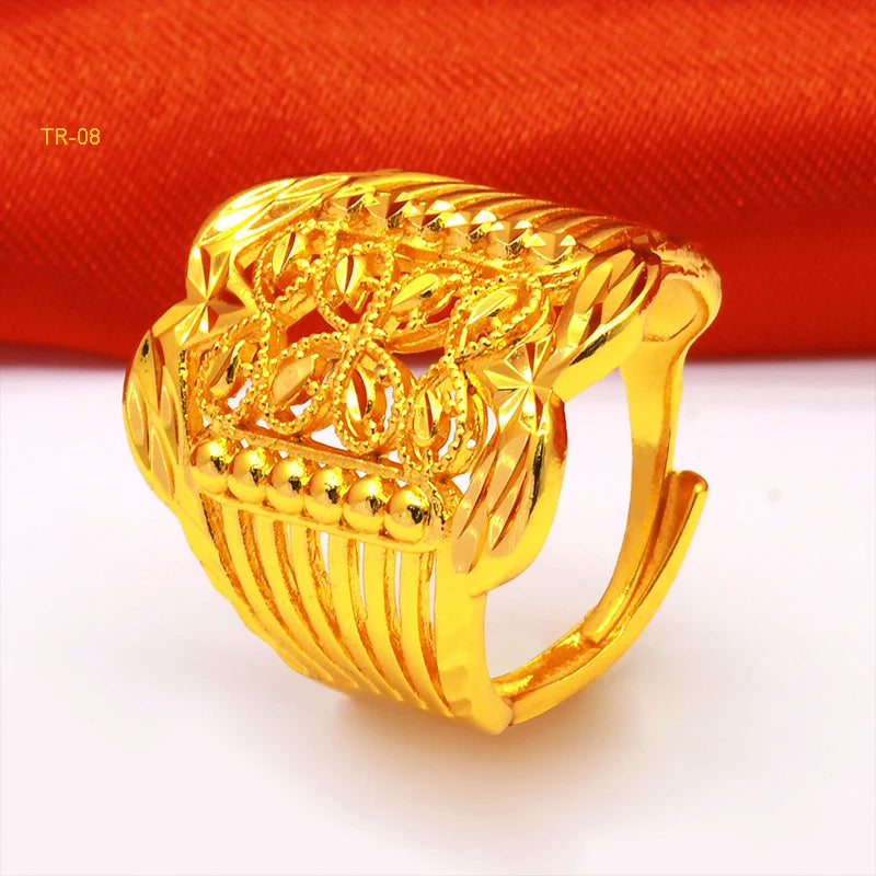ANIID Dubai Gold Color Ring For Women Resizable Brazilian Wedding Bride Arabic Ethiopian Finger Ring Nigerian Jewellery Moroccan