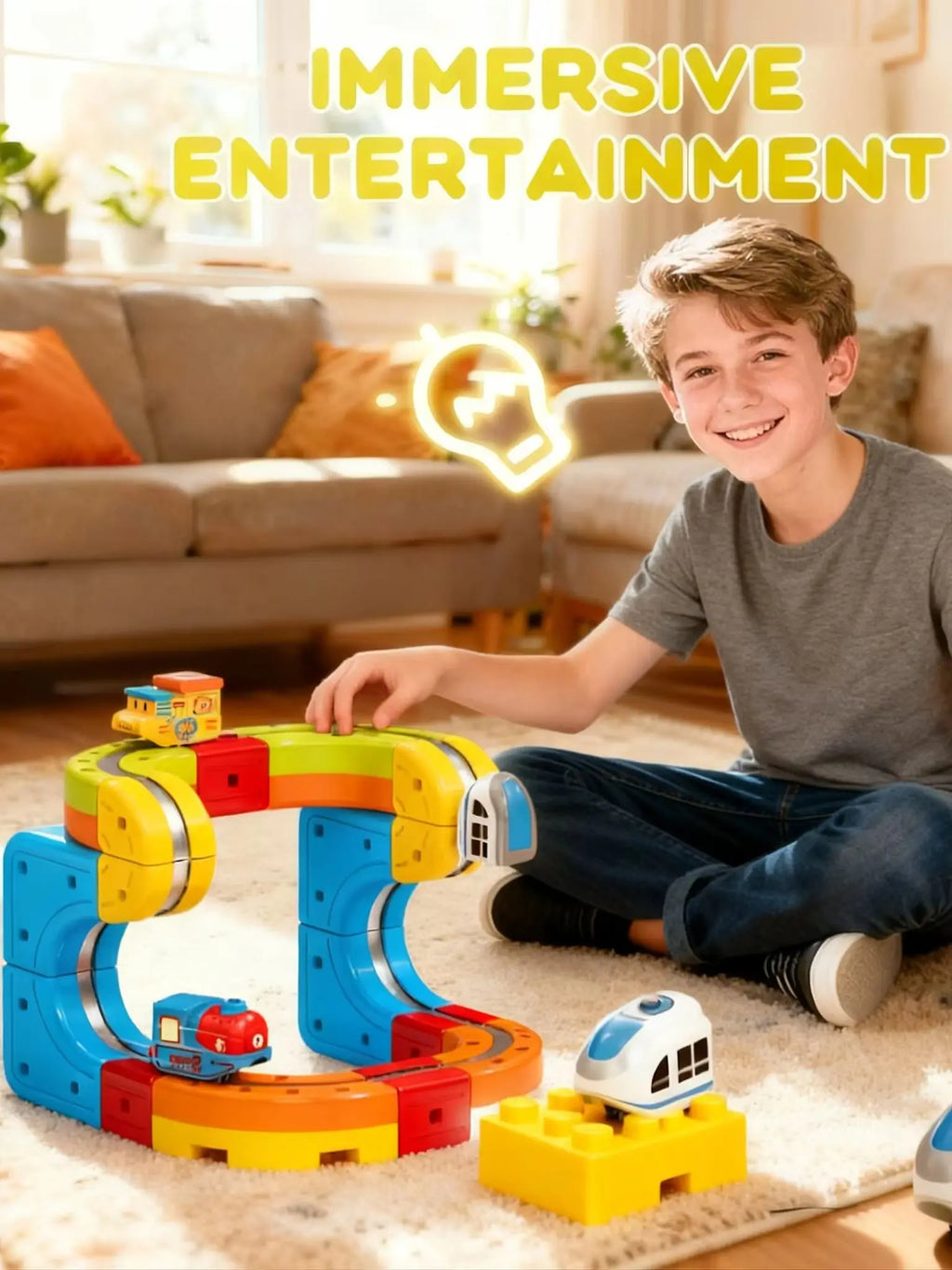 DIY Electric Magnetic Track Set with Anti-Gravity Vehicles 100+Pcs STEM Construction Railway Building Blocks Toy Gift for Kids