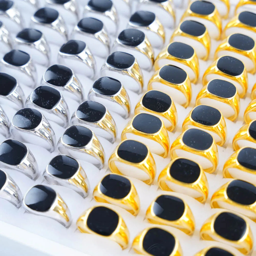 10/20/30/50Pcs/Lot Classic Fashion Black Square Ring For Men Women Mix Color Jewelry Party Gifts Wholesale