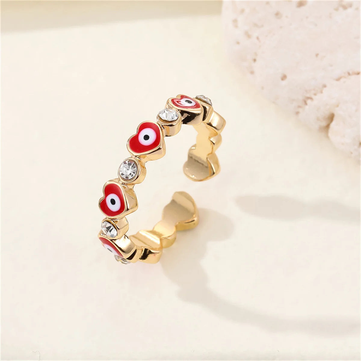 Lucky Blue Turkish Evil Eye Open Rings For Women Gold Color Colorful Enamel Heart Zircon Eye Finger Ring Vintage Gothic Jewelry