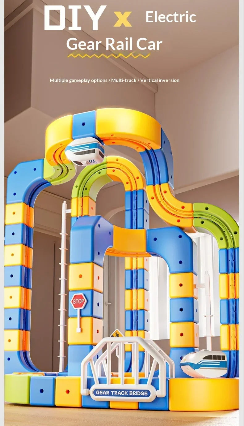 3D Building Track Car Set DIY Buildable Race Track Magnetic Lock Building Blocks, Family Interactive Educational Toy Gift