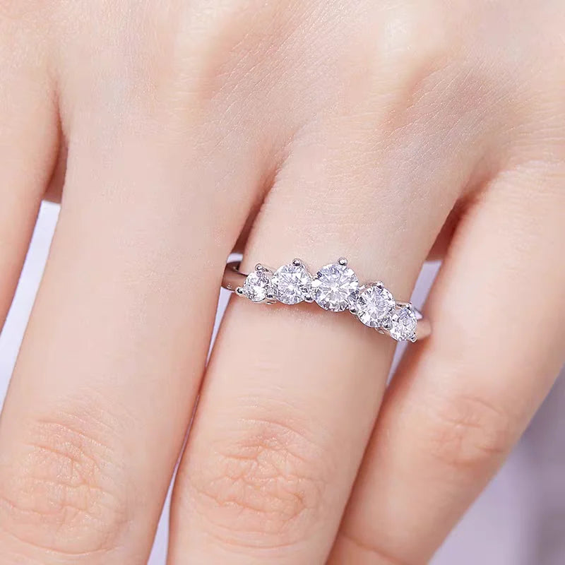 1.0mm-3.5mm Round Brilliant Cut Moissanite Wedding Rings Half Eternity Band 925 Silver Lab Diamond Wedding Ring With Certificate