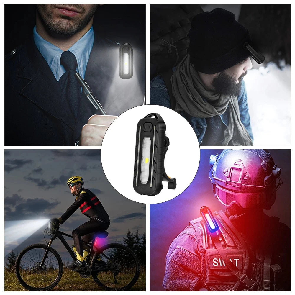 LED Red and Blue Shoulder Light with Clip USB Rechargeable Flashlights Warning Safety Torch Bike Warn LANTERN
