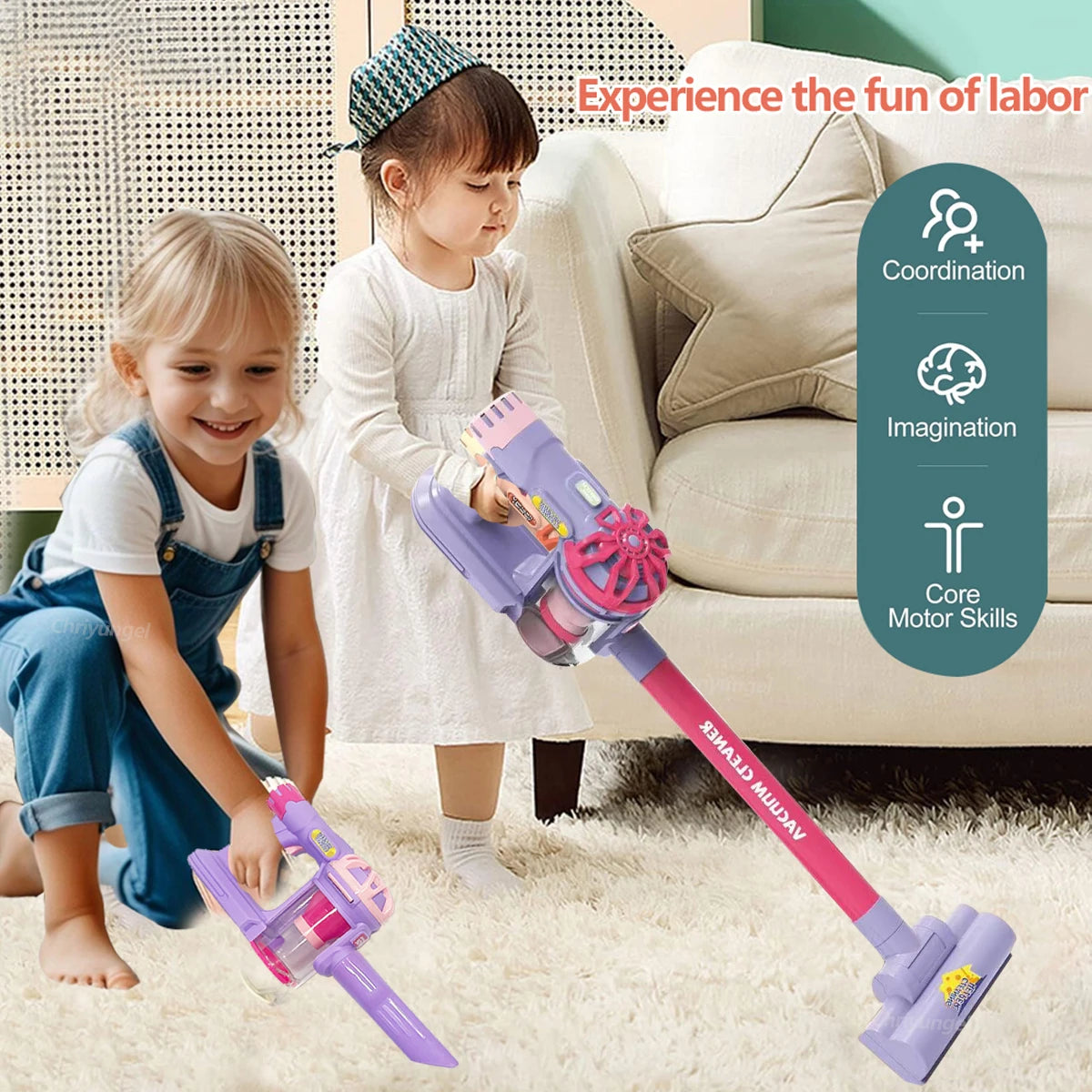Kids Vacuum Cleaner Toy Electric Realistic Pretend Play Housekeeping Cleaning Set for Toddlers Educational Gift for Boys Girls