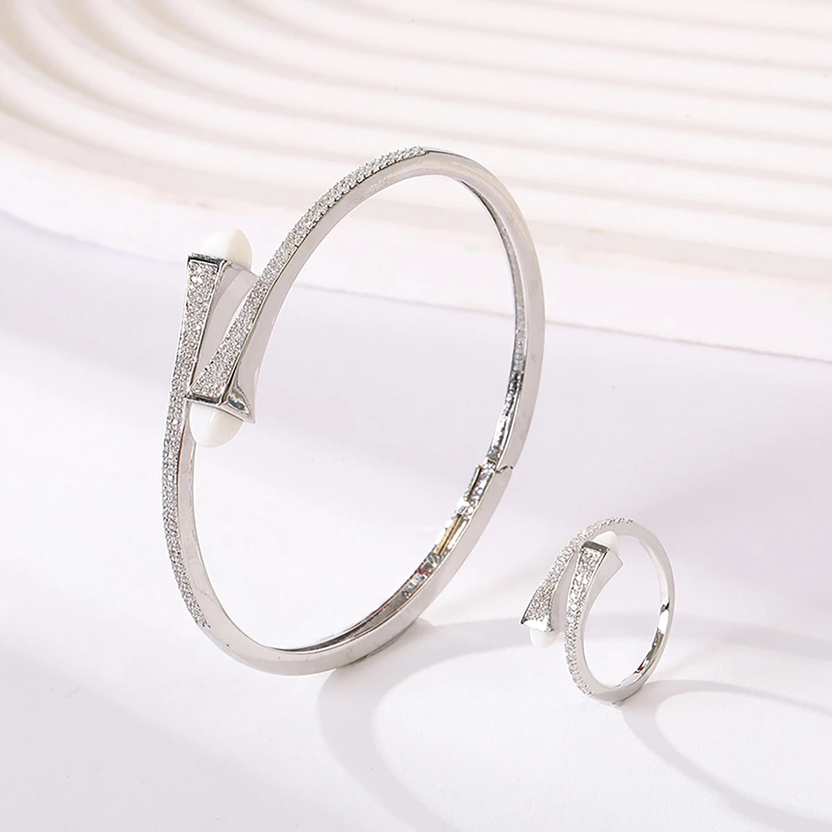 2025 New Cute Women Fashion Bracelet & Ring Set Candy color stone Simple Open Cuff Bangle Ring Arab Middle Eastern Jewelry Set