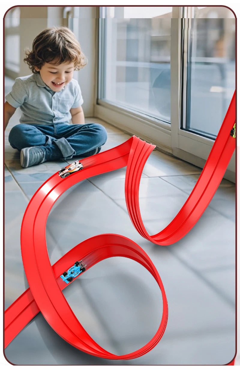 Flexible Race Track Children Toys DIY Double-track Racing Car Ramp Track Compatible 1/64th Cars Portable Rolls Up Race Tracks