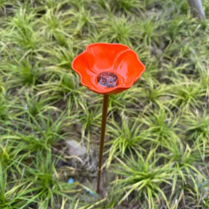 Garden Metal Flower Bird Bath Stake with Copper Bird Water Cleaner Disk Outdoor Yard Bird Water Bowl Bird Feeder Garden Ornament