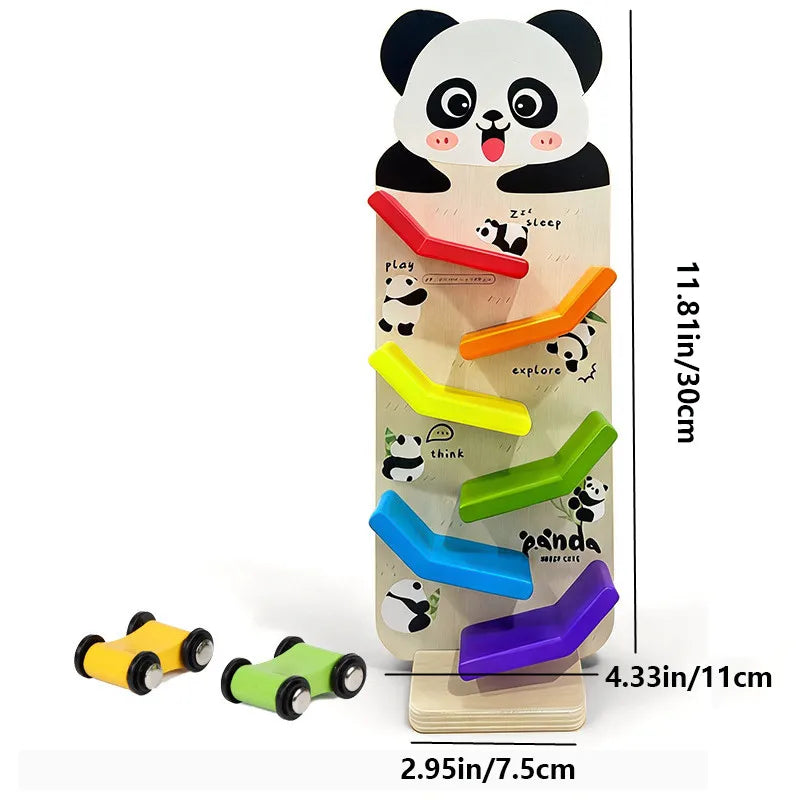 Wooden Animal Glider Car Early Education Focus Training Multi-layer Track Rolling Vehicle Parent-Child Interaction Toy for Kids