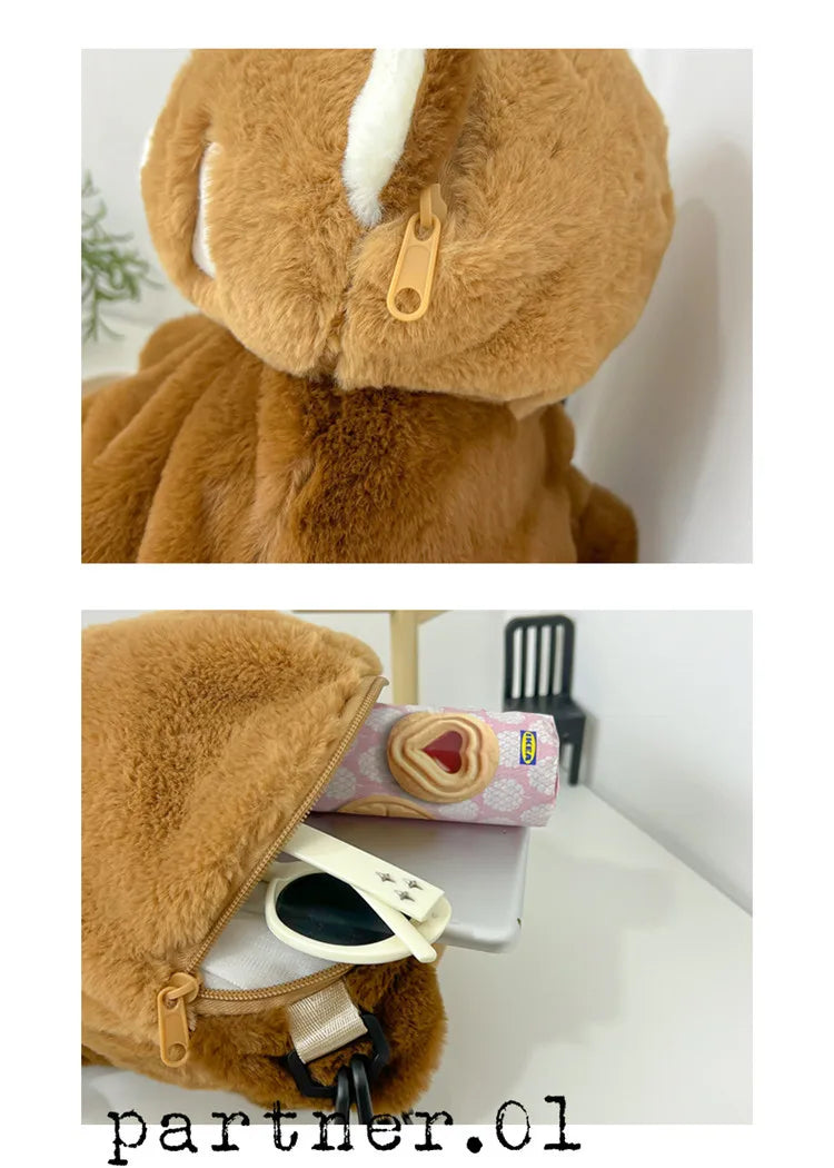 Red Panda Plush Backpack Cute Plushie Doll Women Crossbody Fur Soft Shoulder Bag for Camping Travel Party Female Birthday Gift