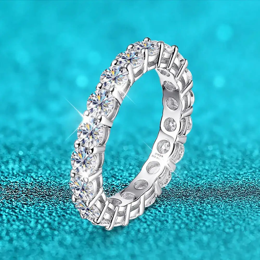 TY 2-5mm Full Moissanite For Women Sparkling Wedding Eternity Bands 100% S925 Sterling Silver Jewelry Classic Ring D VVS1