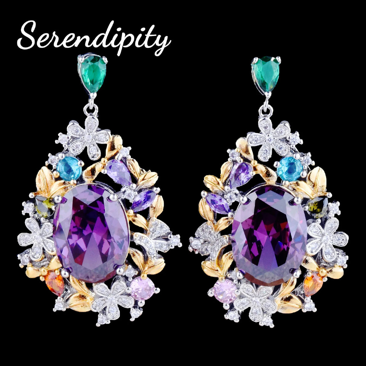Foydjew Secret Garden Series Jewelry Luxury Flowers Design Jewelry Sets Amethyst Purple Stone Pendant Necklaces Earrings Rings