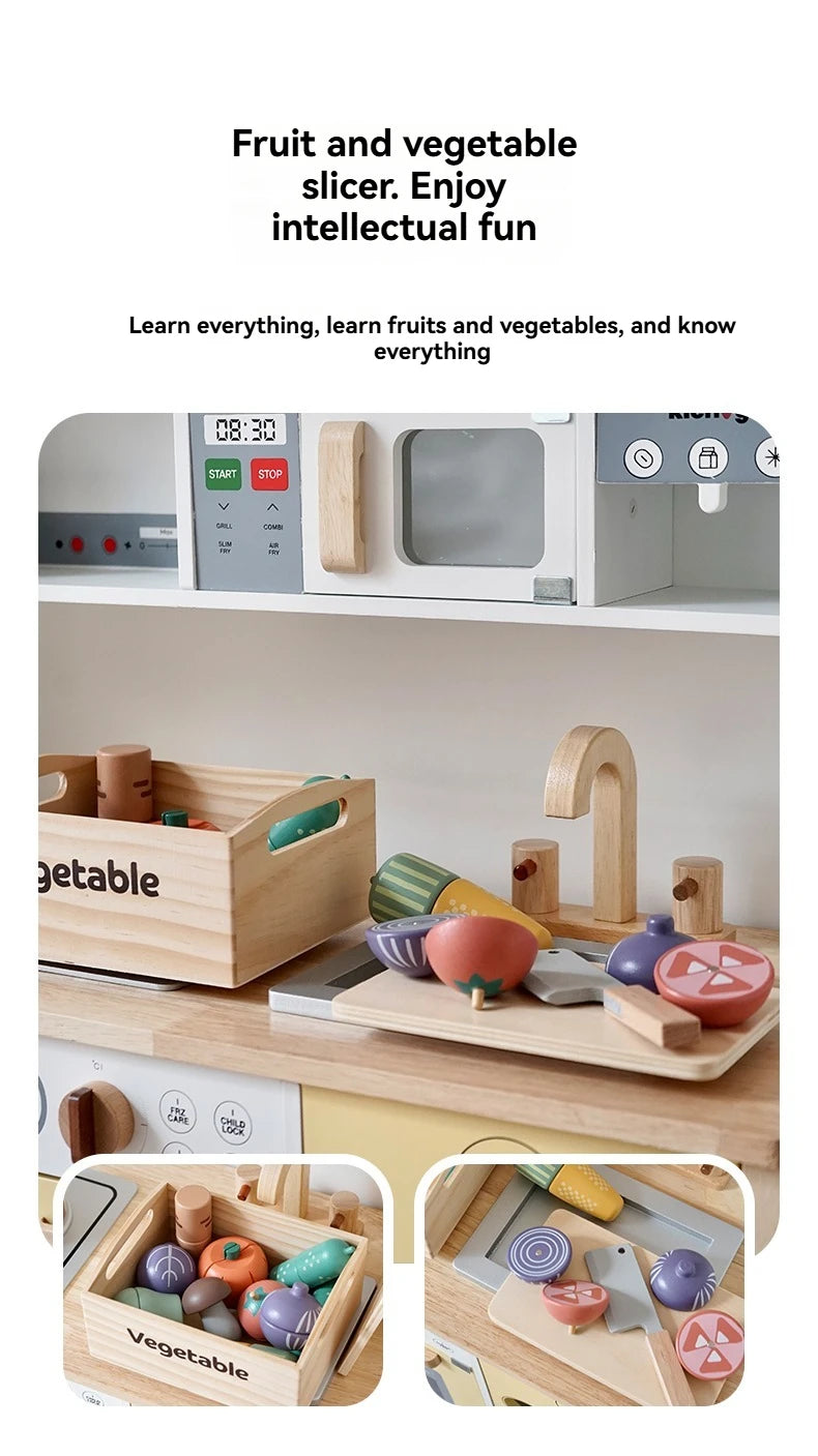 Children's Wooden Fruits and Vegetables, Joyful Play at Home Toys, Wooden Simulation Kitchen Toys, Girls Cooking Food