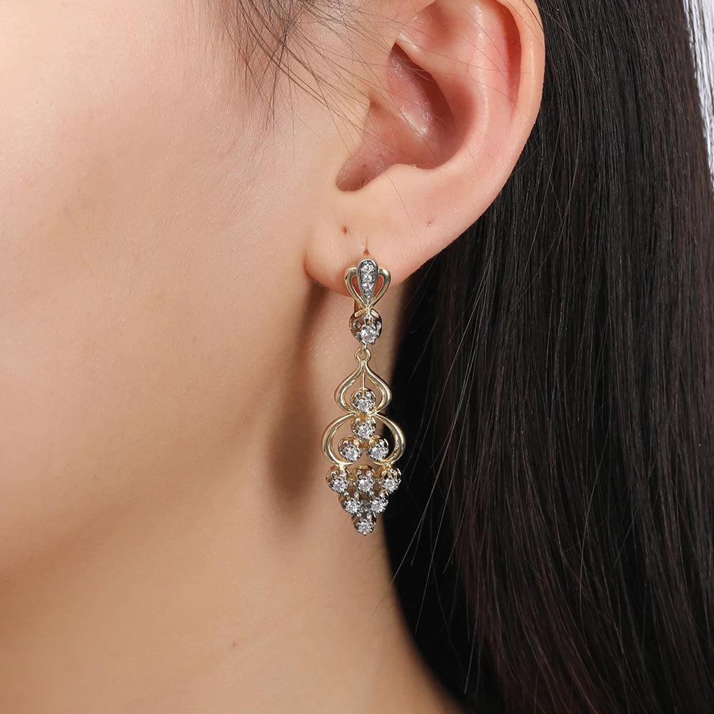 Bohemian Two-tone Zirconia Earrings and Rings Set Fashion Jewelry Copper Plated 14K Gold Party Favor Wedding Decorative Jewelry