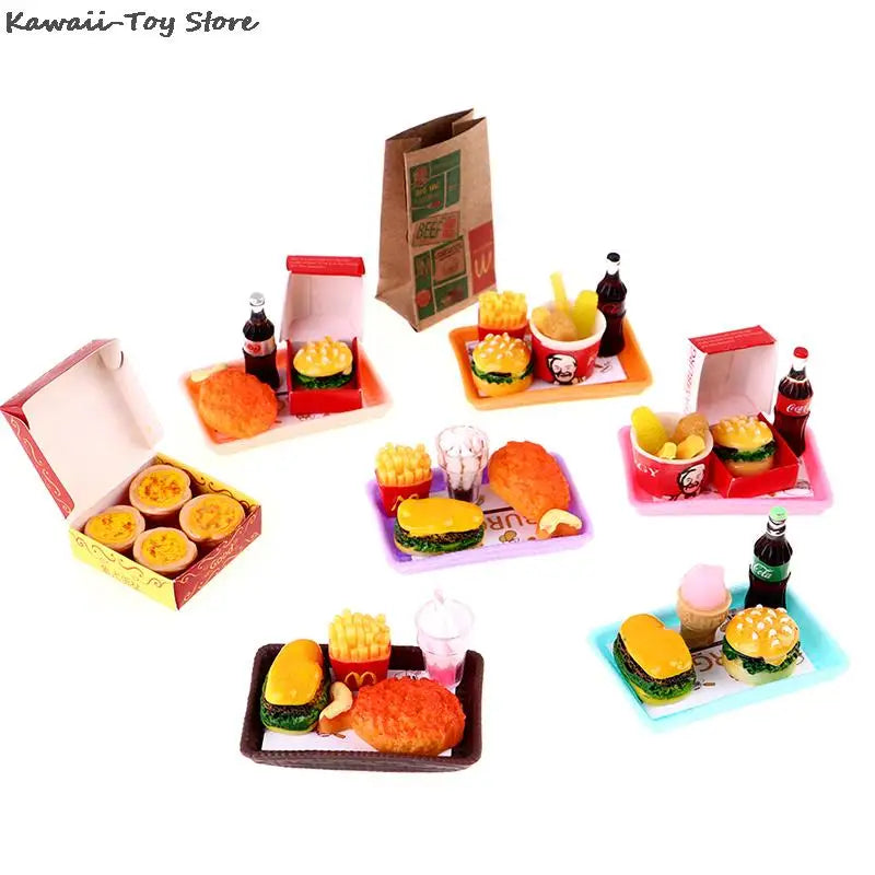 Mini 1/6 Miniature Dollhouse Hamburger Coke Cup Fast Food For Blyth Barbies Doll House Play Kitchen Ice Cream Accessories Toy