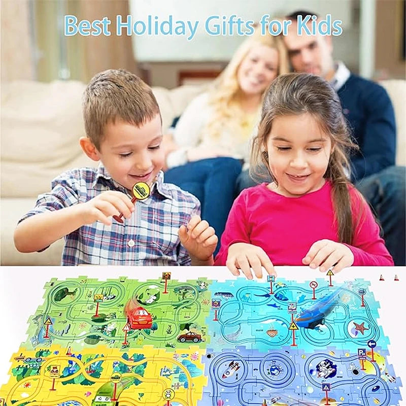 Children Puzzle Electric Railroad Car Set DIY Assembly Track Kit Automatic Rail Education Interactive Toy Children Boys Gift