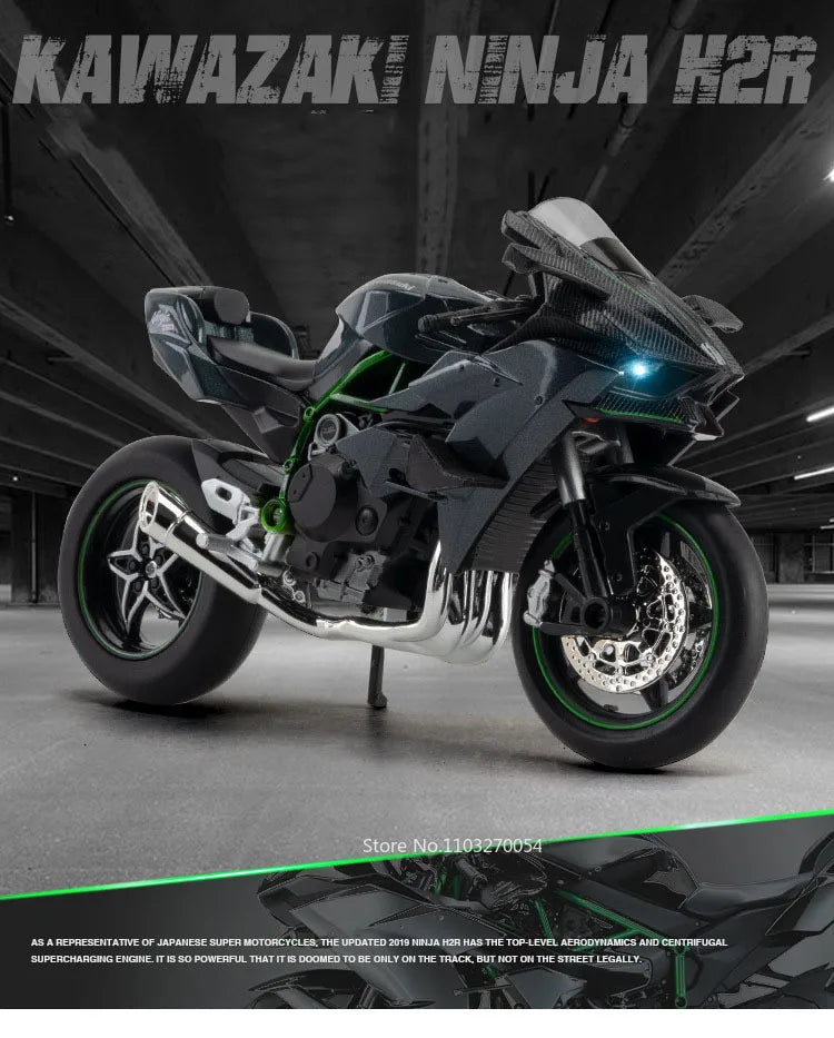 1:12 Kawasaki H2R BWM S1000RR Alloy Motorcycle Toys Diecast Miniature Car Front Wheel Steering Motorbike Children Christmas Gift
