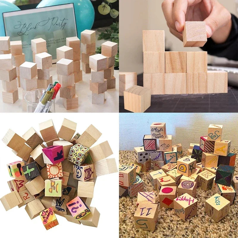 Square Small Wooden Block Model, Solid Wood DIY Handmade Wooden Block Assembly, Children's Baby Puzzle Toy Decor Handcraft Arts