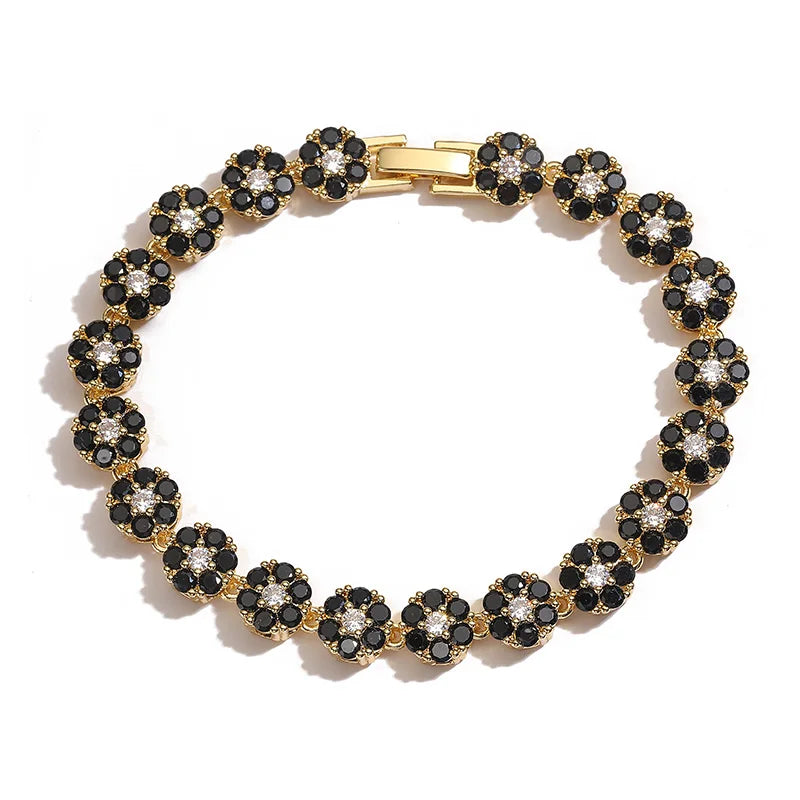 HECHENG, Flowers Colourful Zircon Necklace Bracelet ,Fine Jewelry Brass 18K Real Gold Plated Romantic Gift For Women